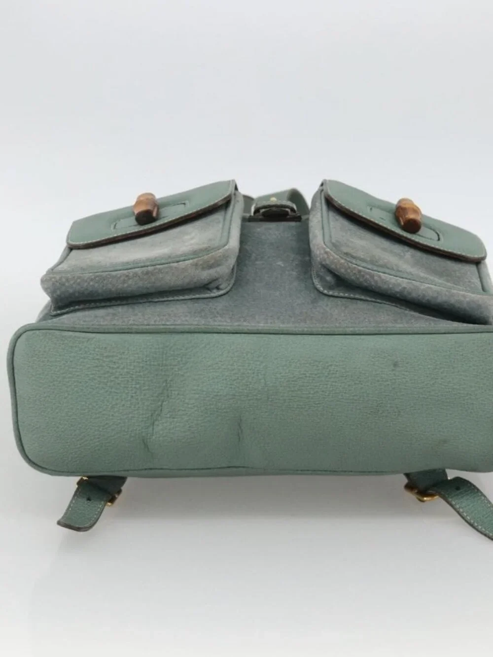 GUCCI Bamboo Backpack Suede Green Gold 003 2058 0016 Auth YKZ1452